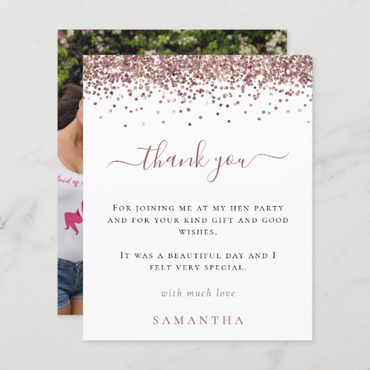 Budget Roos Glitter Foto Hen Party Hartelijk dank (Voorkant / Achterkant)