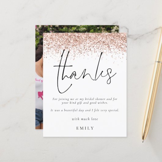 Budget Roos Glitter Foto Vrijgezellenfeest Bedankt (Voorkant / Achterkant in situ)