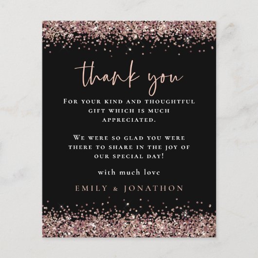 Budget Roos Glitter Foto Weddenschap Zwarte Bedank (Voorkant)