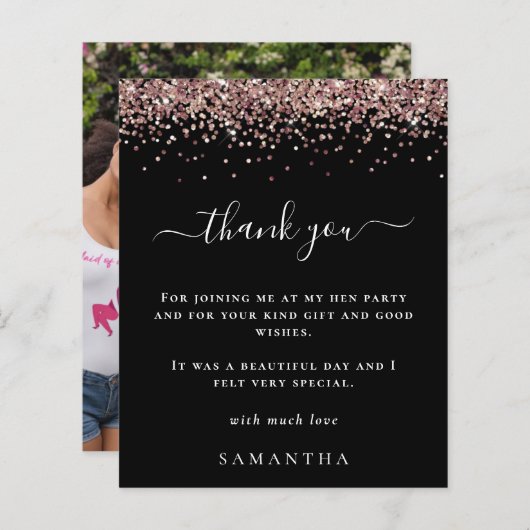 Budget Roos Glitter Photo Hen Party Black Bedankt (Voorkant / Achterkant)