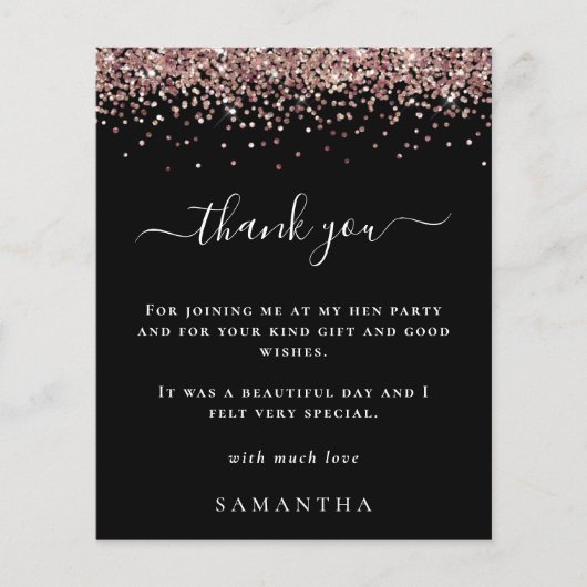 Budget Roos Glitter Photo Hen Party Black Bedankt (Voorkant)