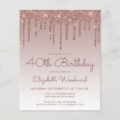 Budget Roos Gold 40th Birthday Party Invitation (Voorkant)