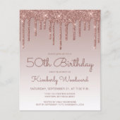 Budget Roos Gold 50th Birthday Party Invitation (Voorkant)