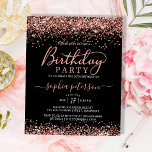 Budget Roos Gold Any Age Black Verjaardagsuitnodig<br><div class="desc">Budget Modern Stijlvol Roze Rose Goud Sparkle Glitter Zwart Verjaardagsuitnodiging. Deze goedkope elegante elke leeftijd vrouwelijke meisjesvolwassen verjaardagsuitnodiging sjabloon met een trendy handgeletterde swash tail font kalligrafie met blush roze roségoud glitter randen op zwarte achtergrond. Perfect voor elke leeftijd (16e, 18e, 21e, 30e, 40e, 50e, 60e 70e en zestien, achttien,...</div>
