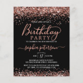Budget Roos Gold Any Age Black Verjaardagsuitnodig (Voorkant)