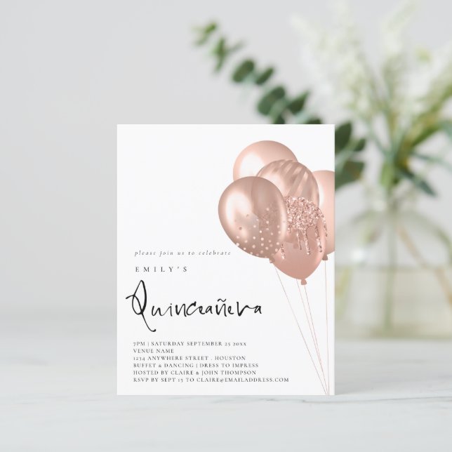 Budget Roos Gold Balloon QR Code Quinceañera Parti (Staand voorkant)