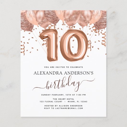 Budget Roos Gold Balloons 10e verjaardag (Voorkant)