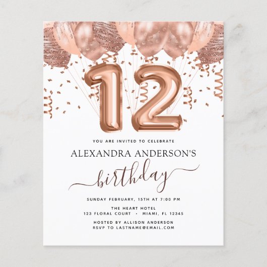 Budget Roos Gold Balloons 12e verjaardag (Voorkant)