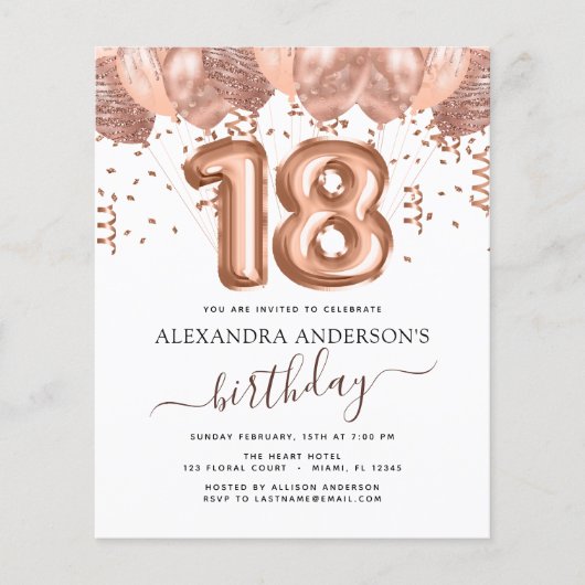 Budget Roos Gold Balloons 18e verjaardag Flyer (Voorkant)