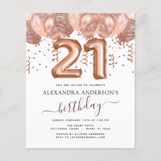 Budget Roos Gold Balloons 21e uitnodiging op vrijd (Voorkant)