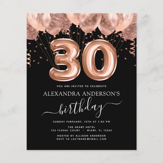 Budget Roos Gold Balloons 30e verjaardag (Voorkant)