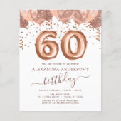 Budget Roos Gold Balloons 60th Birthday Invitation (Voorkant)