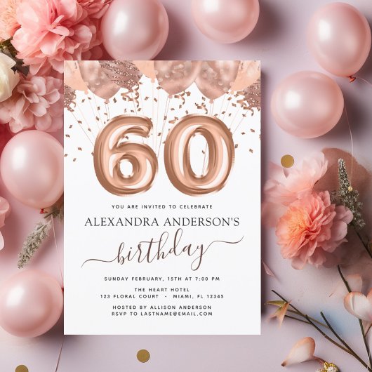 Budget Roos Gold Balloons 60th Birthday Invitation