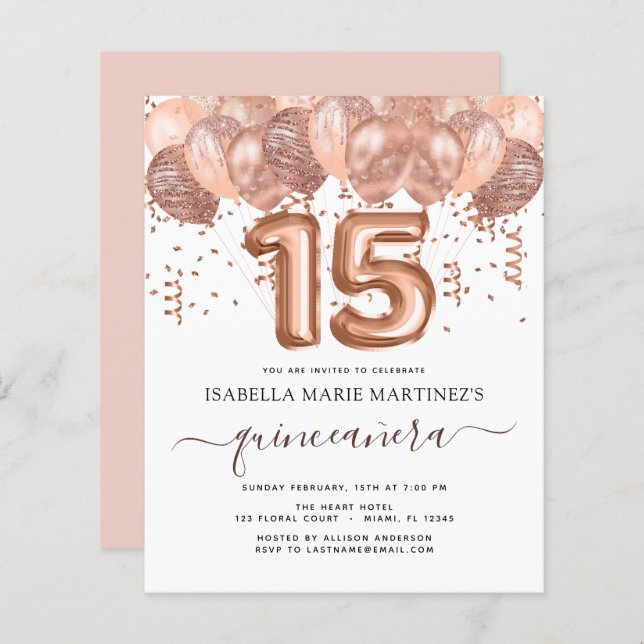 Budget Roos Gold Balloons Quinceañera Celebration (Voorkant / Achterkant)