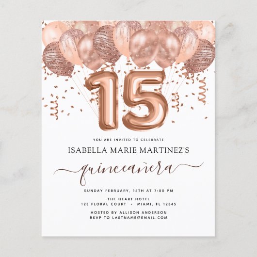 Budget Roos Gold Balloons Quinceañera Celebration Flyer (Voorkant)
