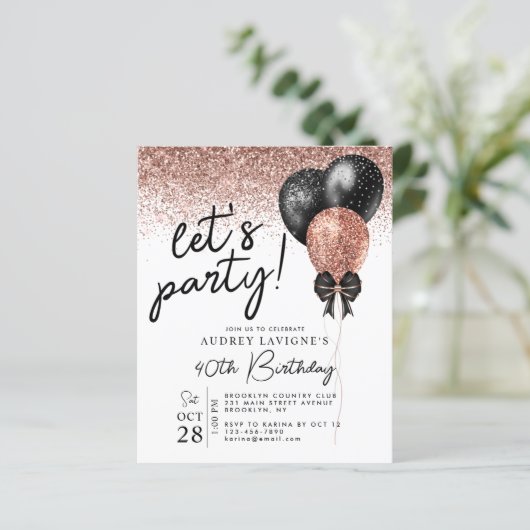 Budget Roos Gold Black Glitter Balloon Birthday (Staand voorkant)