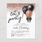 Budget Roos Gold Black Glitter Balloon Birthday (Voorkant)