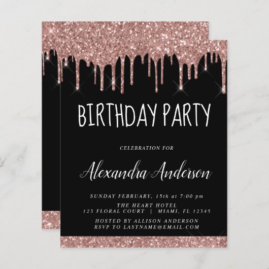 Budget Roos Gold Black Glitter Birthday (Voorkant / Achterkant)