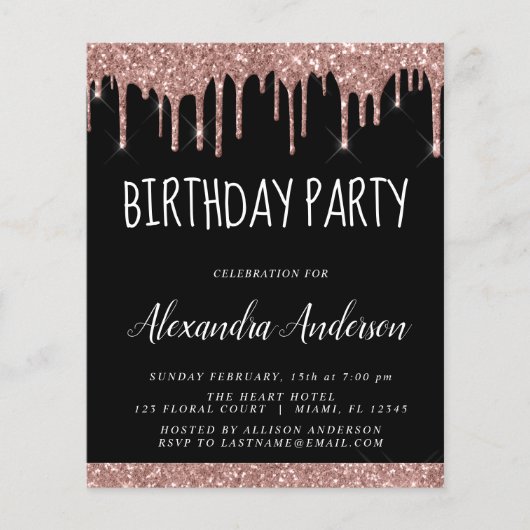 Budget Roos Gold Black Glitter Birthday (Voorkant)