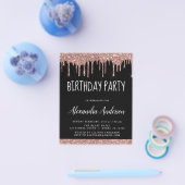 Budget Roos Gold Black Glitter Birthday Flyer (Enkel)