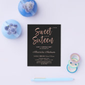 Budget Roos Gold Black Sweet Sixteen Birthday Flyer (Enkel)