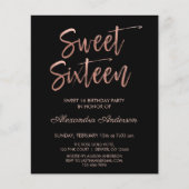 Budget Roos Gold Black Sweet Sixteen Birthday Flyer (Voorkant)