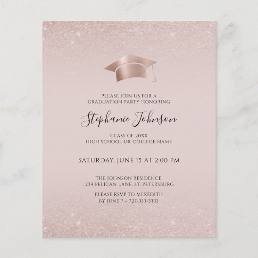 Budget Roos Gold Blush Glitter Afstudeerder Party  (Voorkant)