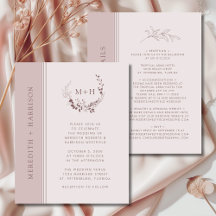 Budget Roos Gold Blush Monogram Huwelijksuitnodigi