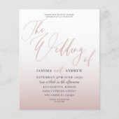 Budget Roos Gold Calligraphy Wedding Invitation (Voorkant)