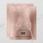 Budget Roos Gold Champagne 40th Birthday Invite (Voorkant / Achterkant)
