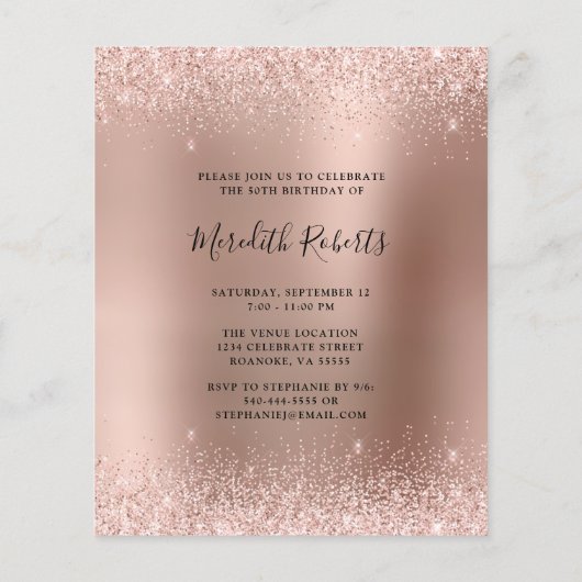 Budget Roos Gold Champagne 40th Birthday Invite (Achterkant)