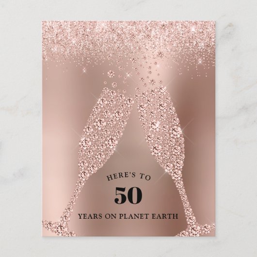 Budget Roos Gold Champagne 40th Birthday Invite (Voorkant)