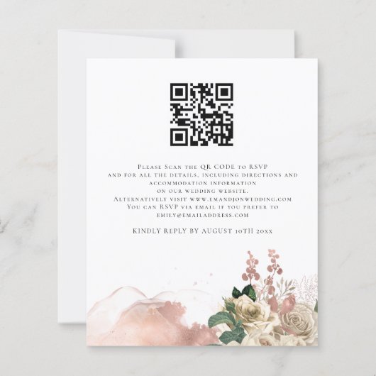Budget Roos Gold Champagne Florals Wedding Invite (Achterkant)