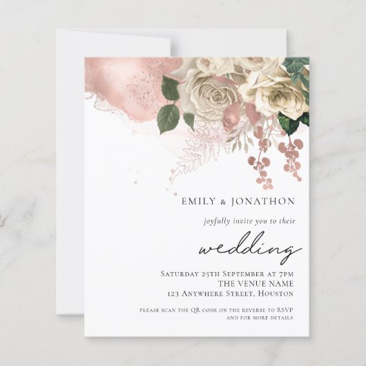 Budget Roos Gold Champagne Florals Wedding Invite (Voorkant)