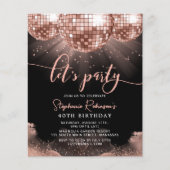 Budget Roos Gold Disco Ball 40e verjaardag Uitnodi (Voorkant)