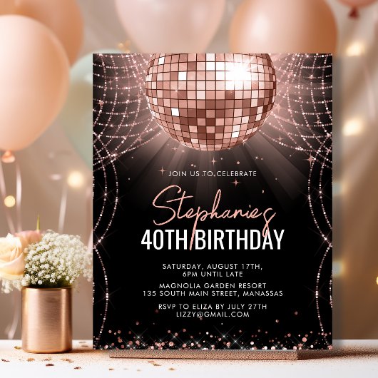 Budget Roos Gold Disco Ball 40e verjaardag Uitnodi