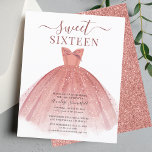 Budget Roos Gold Dress Glitter Sweet 16 Uitnodigin<br><div class="desc">Deze verjaardagsuitnodiging is perfect voor een prinses,  met een  blauwe roze jurk en een faux roos goudglitter en modern script. Vervang eenvoudig de partijgegevens door op bovenstaande button Aanpassen te klikken.</div>