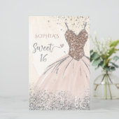 Budget Roos Gold Dress Sweet 16 Uitnodiging (Staand voorkant)