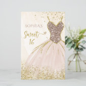 Budget Roos Gold Dress Sweet 16 Uitnodiging (Staand voorkant)