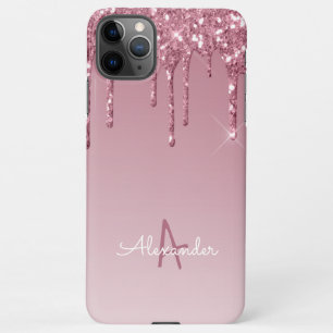 Budget Roos Gold Dripping Glitter Monogram genaamd iPhone 11Pro Max Hoesje