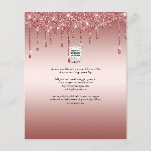 Budget Roos Gold Driving Glitter WEDDING Invite Flyer (Achterkant)