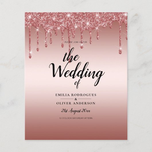 Budget Roos Gold Driving Glitter WEDDING Invite Flyer (Voorkant)