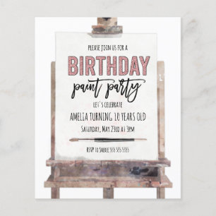 Budget Roos Gold Easel Paint Kids Birthday Uitnodi
