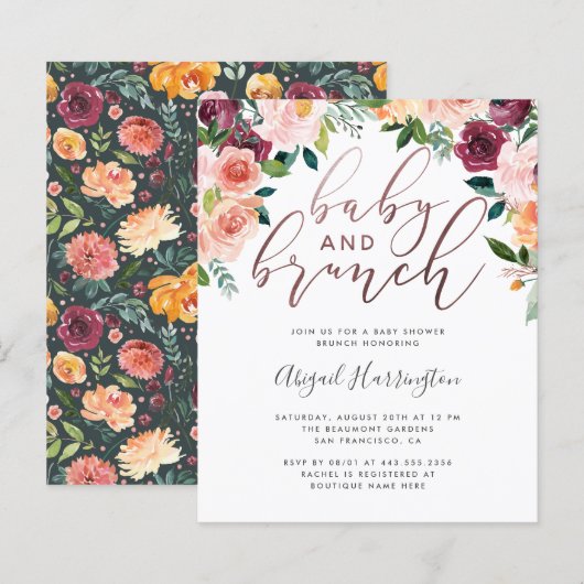 Budget Roos Gold Floral Brunch Baby shower (Voorkant / Achterkant)