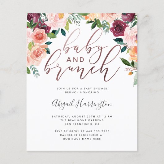 Budget Roos Gold Floral Brunch Baby shower (Voorkant)