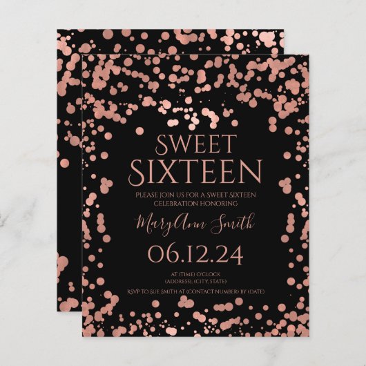 Budget Roos Gold Foil Confetti Sweet 16 Black (Voorkant / Achterkant)