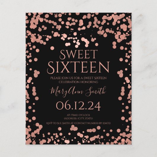 Budget Roos Gold Foil Confetti Sweet 16 Black (Voorkant)