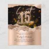BUDGET Roos Gold Foil Glitter Quinceanera 15th Flyer (Voorkant)