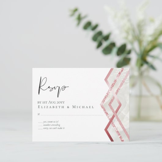 Budget Roos Gold Foil Kijk Geometric Wedding Briefkaart (Staand voorkant)