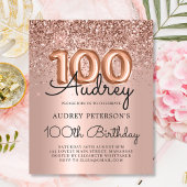 Budget Roos Gold Glitter 100e Verjaardag Uitnodige